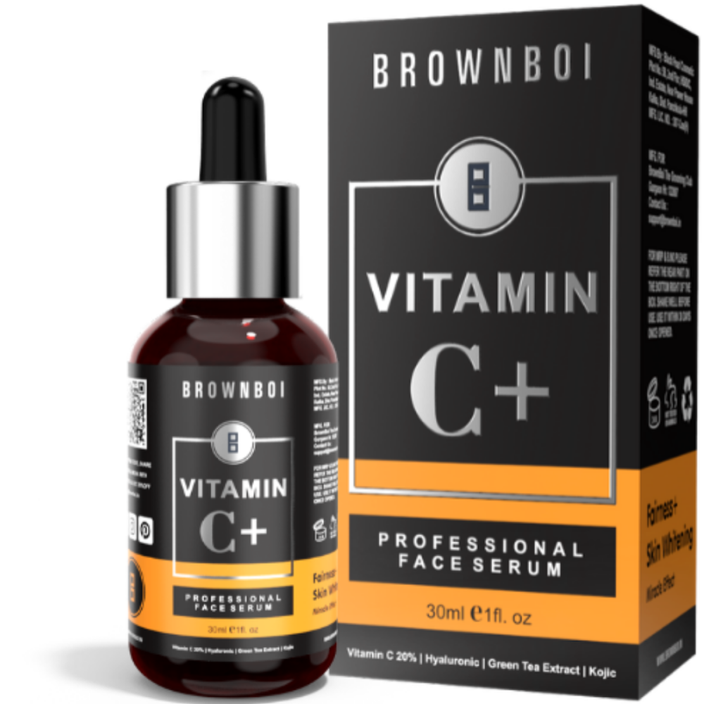 BrownBoi 20% Vitamin C + 1% Hyaluronic + 1% Kojic Acid Face Serum, Pigmentation Knock Down Booster