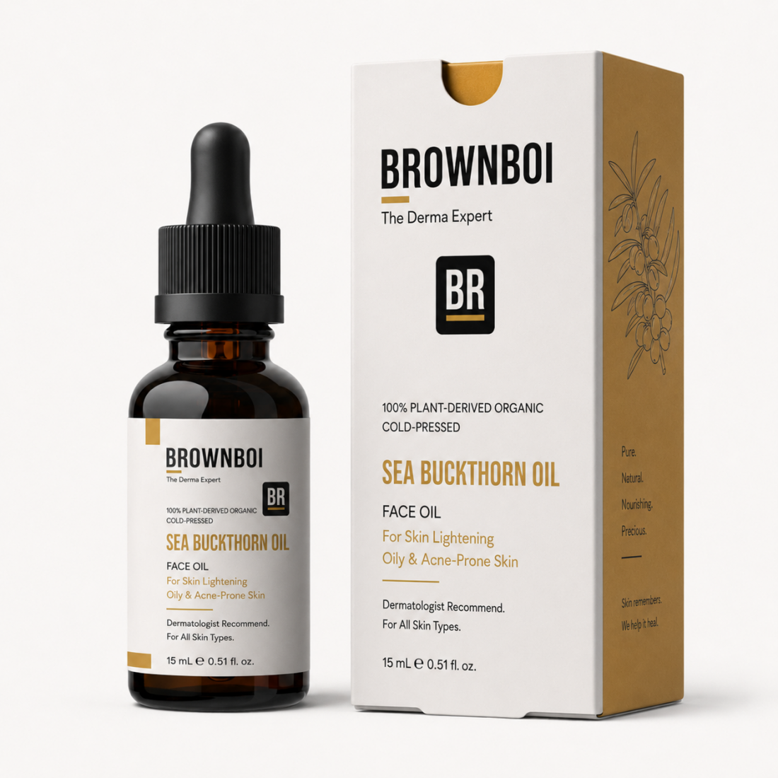 BrownBoi 100% Organic Cold-Pressed Sea Buckthorn Oil - Face Oil For Skin Lightening Oily & Acne-Prone Skin