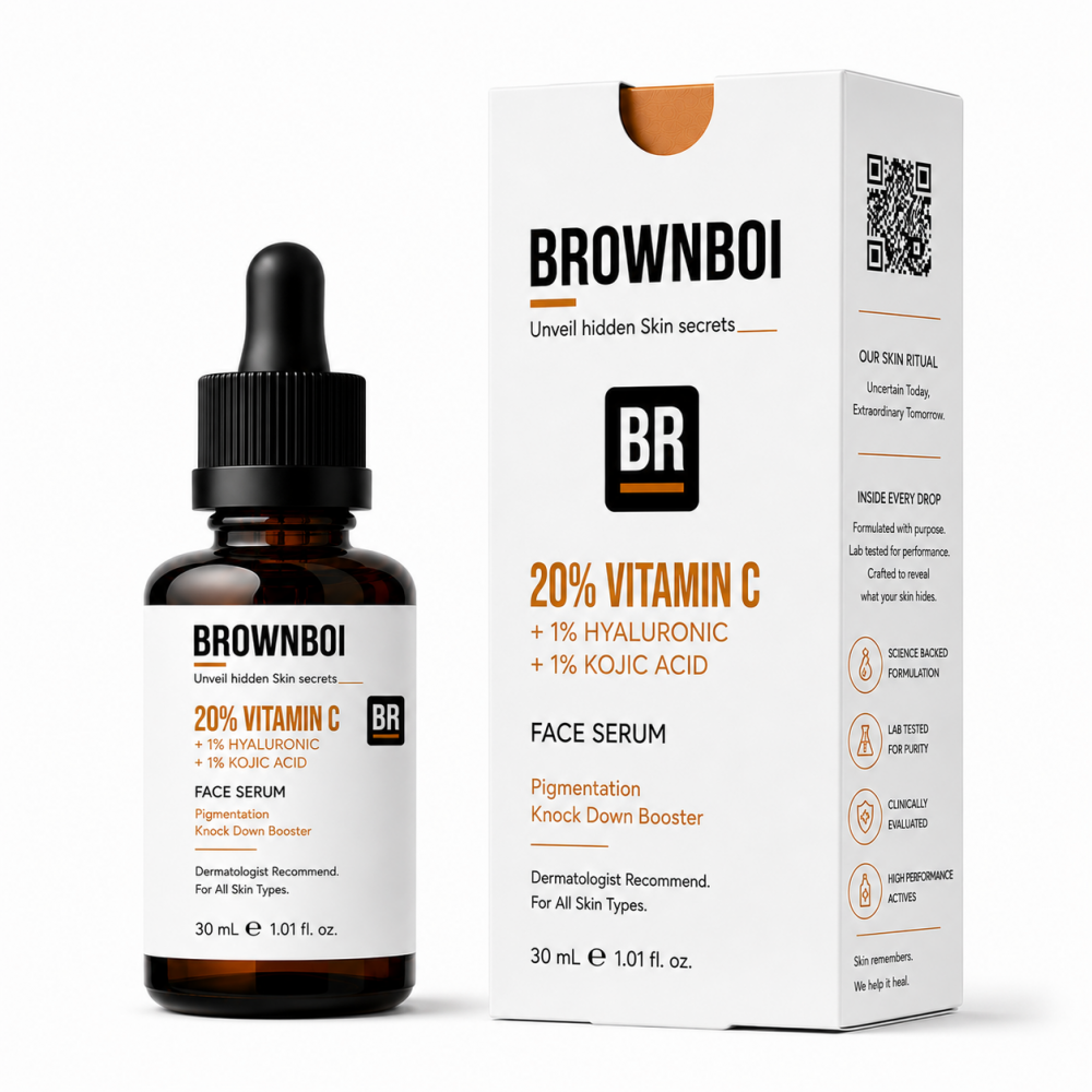 BrownBoi 20% Vitamin C + 1% Hyaluronic + 1% Kojic Acid  Face Serum, Pigmentation Knock Down Booster